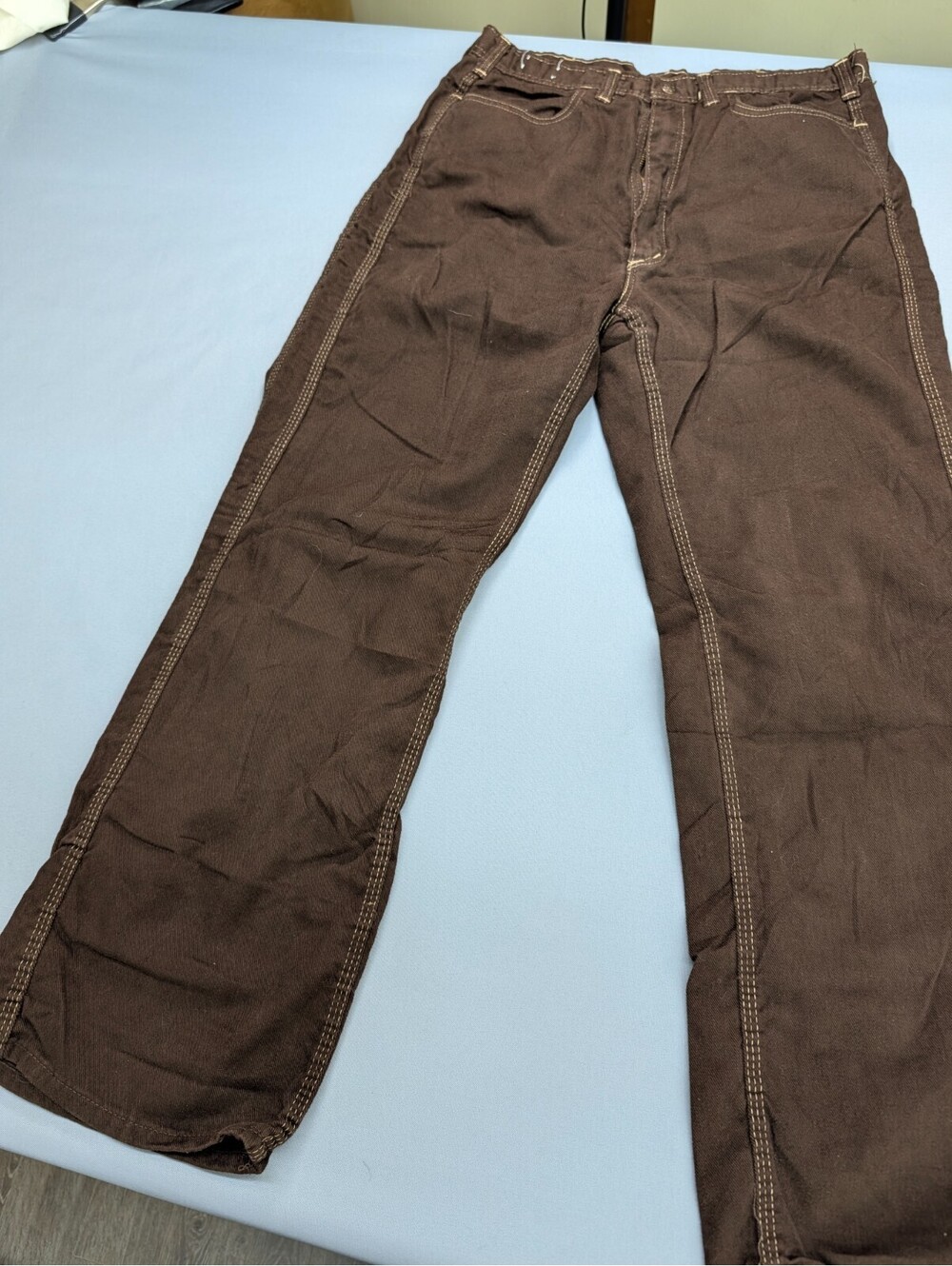 Red Snap 70s Western Flare Pants Brown Twill Zip 32 x 29